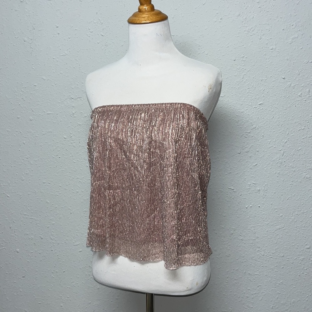 BLUEBLUSH Metallic Sparkly Blush Rose Pink strapless top / mini skirt?? Size Sm